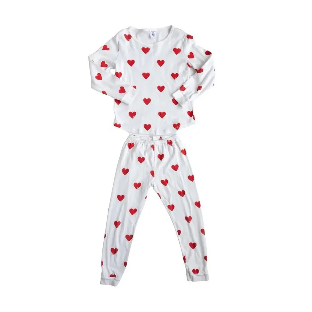 Petit Bateau Heart Sleepwear Red White Girls 5T Valentine’s Pajama Set